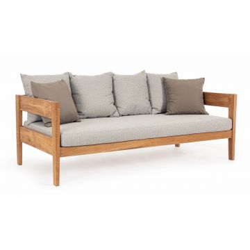 Canapea fixa pentru gradina / terasa, din lemn de tec, cu perne detasabile, 3 locuri, Kobo Gri / Natural, l190xA90xH79 cm