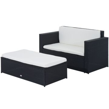 Outsunny Set Mobilier de Grădină din Ratan, Canapea și Masă, Rezistent la Apă și UV, 123x65x72cm, Negru | Aosom Romania