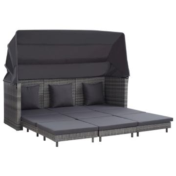 Canapea extensibilă cu 3 locuri cu acoperiș gri poliratan