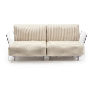 Canapea exterior Kartell Pop Outdoor design Piero Lissoni & Carlo Tamborini 2 locuri cadru transparent perne dungi bej