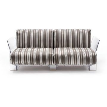 Canapea exterior Kartell Pop Outdoor design Piero Lissoni & Carlo Tamborini 2 locuri cadru transparent perne dungi taupe-negru