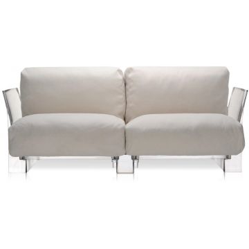 Canapea exterior Kartell Pop Outdoor design Piero Lissoni & Carlo Tamborini 2 locuri cadru transparent perne Sunbrella alb