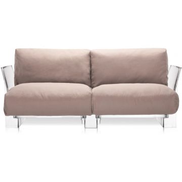 Canapea exterior Kartell Pop Outdoor design Piero Lissoni & Carlo Tamborini 2 locuri cadru transparent perne Sunbrella dove