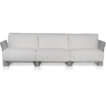 Canapea exterior Kartell Pop Outdoor design Piero Lissoni & Carlo Tamborini 3 locuri cadru transparent perne Sunbrella alb
