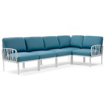 Canapea modulara exterior Nardi Komodo 5 294x154cm cadru alb perne albastru adriatic Sunbrella
