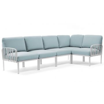 Canapea modulara exterior Nardi Komodo 5 294x154cm cadru alb perne bleu ghiaccio Sunbrella