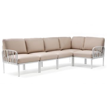 Canapea modulara exterior Nardi Komodo 5 294x154cm cadru alb perne canvas Sunbrella