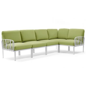 Canapea modulara exterior Nardi Komodo 5 294x154cm cadru alb perne verde avocado Sunbrella