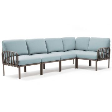 Canapea modulara exterior Nardi Komodo 5 294x154cm cadru tortora perne bleu ghiaccio Sunbrella