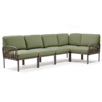 Canapea modulara exterior Nardi Komodo 5 294x154cm cadru tortora perne verde giungla Sunbrella