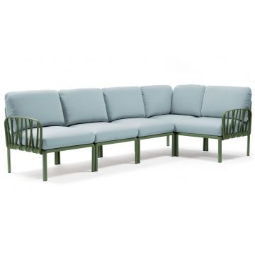 Canapea modulara exterior Nardi Komodo 5 294x154cm cadru verde perne bleu ghiaccio Sunbrella