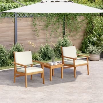 Set de Bistro pentru Grădină 3 Piese cu Perne din Lemn Masiv de Acacia