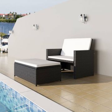 Set mobilier de grădină cu perne 2 piese negru poliratan