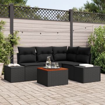 Set canapea grădină 5 piese cu perne Negru Poliratan Acacia