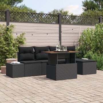 Set Canapea Grădină 6 Piese Perne Negru Ratan Polimer