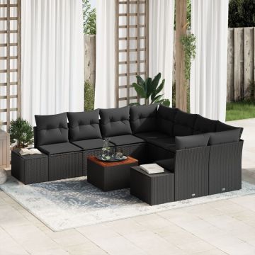 Set Canapea Grădină 9 Piese cu Perne Negru Poliratan Acacia