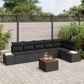 Set canapea grădină cu perne, Negru, Poliratan, Acacia