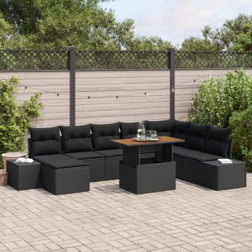 Set canapea grădină cu perne, negru, ratan poli