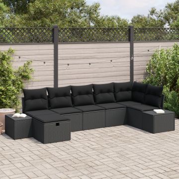 Set canapea grădină cu perne Ratan negru