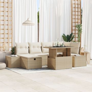 Set de 7 Piese de Sofa de Grădină cu Perne Bej Polirat