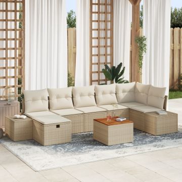 Set de 8 piese pentru Sofa de Grădină cu Perne Bej Poliratan