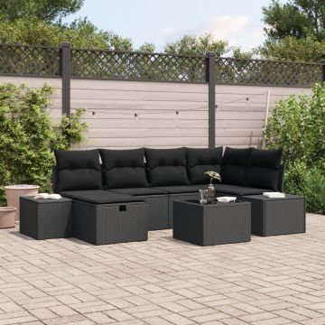 Set de Canapea 7 Piese cu Pernițe Negru Poliratan