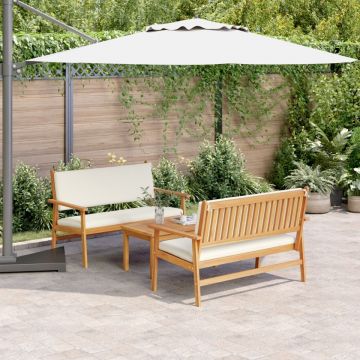Set de canapea de grădină, 3 piese, cu perne, lemn masiv acacia
