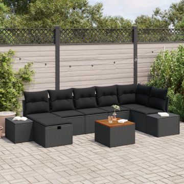 Set de canapea de grădină 8 piese cu perne Ratan negru