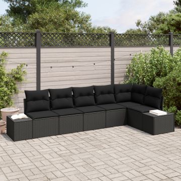 Set de canapea de grădină cu 6 piese și perne, Negru, Ratan poli