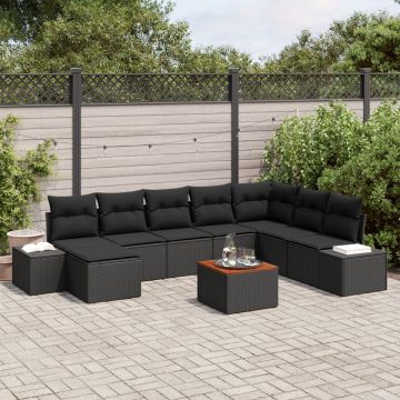 Set de Canapea de Grădină cu Perne Negru Poliratan