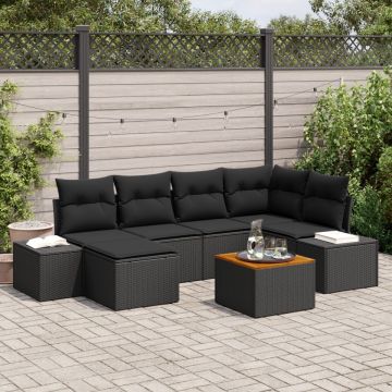 Set de Canapea de Grădină cu Perne Negru Poliratan Acacia
