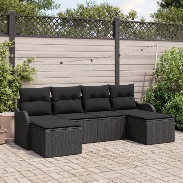 Set de Canapea de Grădină cu Perne Negru Ratan Polimer, Canapea de Grădină cu 2 Locuri și Perne Negru Ratan Polimer