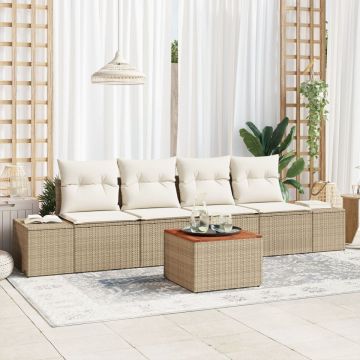 Set de canapea în grădină 5 piese cu perne Bej Ratan Acacia