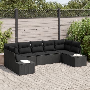 Set de canapele de grădină cu 7 piese și perne, Ratan Polimat negru