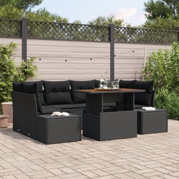 Set de Canapele pentru Grădină Set de 7 Negru Ratan Poli