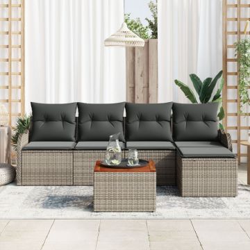Set de Sofa de Grădină cu Pernițe Gri Ratan Polimeric Acacia, Sofa de Grădină cu Pernițe pentru 2 Persoane Gri Ratan Polimeric