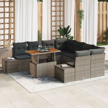 Set de Sofa de Grădină Set de 9 Gri Rattan polimeric