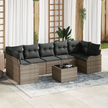 Set de Sofa pentru Grădină cu Perne Gri Poliratan, Sofa pentru Grădină cu 2 Locuri cu Perne Gri Poliratan