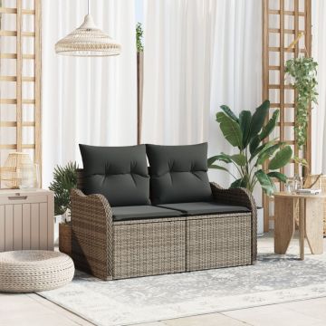 Sofa de grădină cu 2 locuri cu perne Gri din poliratan